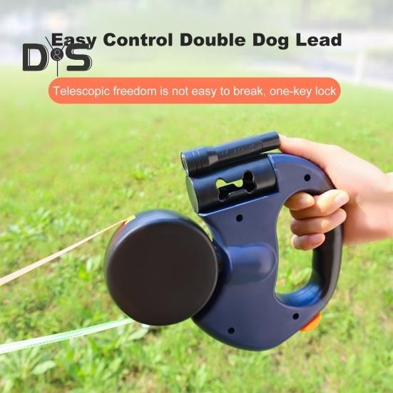 3M Retractable Dual Dog Leash with Flashlight