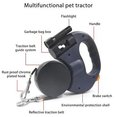 3M Retractable Dual Dog Leash with Flashlight