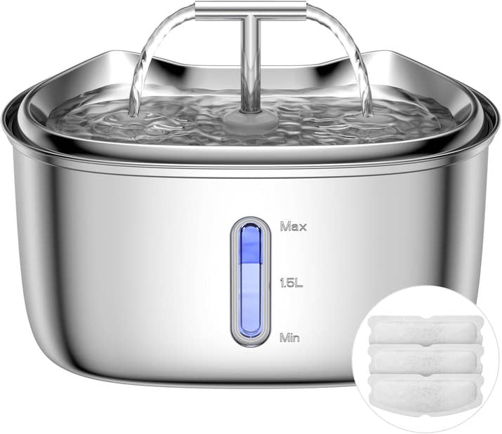 Stainless Steel Cat Water Fountain – 2.5L Automatic Pet Dispenser with Quiet Pump