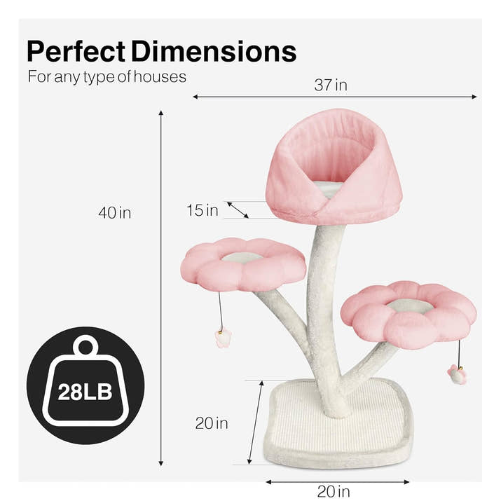 Flower Cat Tree Tower – Multi-Level Condo with Perches & Scratch Pad (Pink)