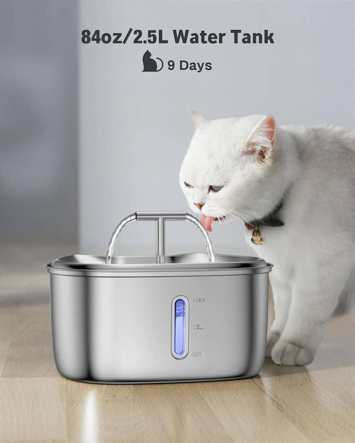 Stainless Steel Cat Water Fountain – 2.5L Automatic Pet Dispenser with Quiet Pump