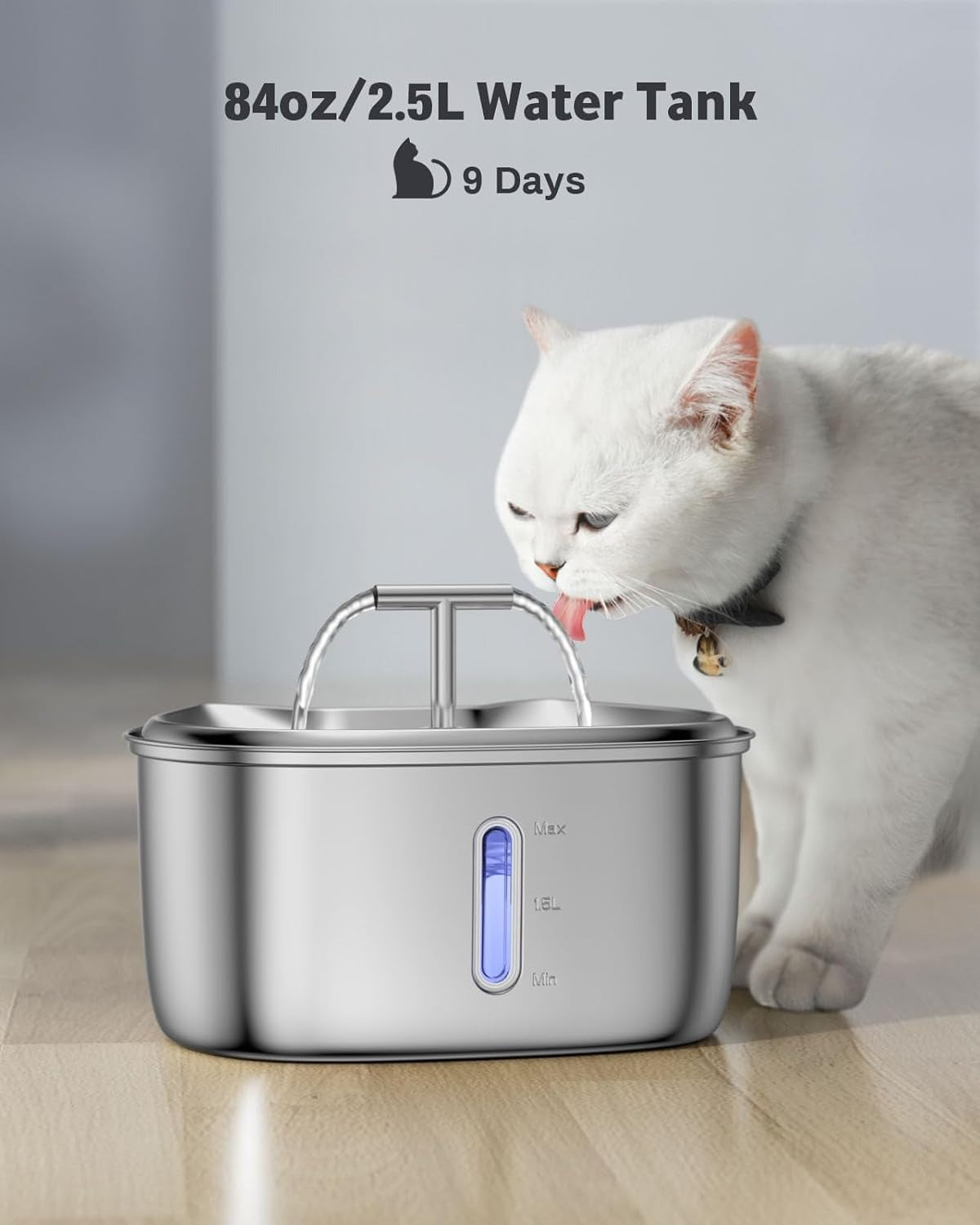 Stainless Steel Cat Water Fountain – 2.5L Automatic Pet Dispenser with Quiet Pump