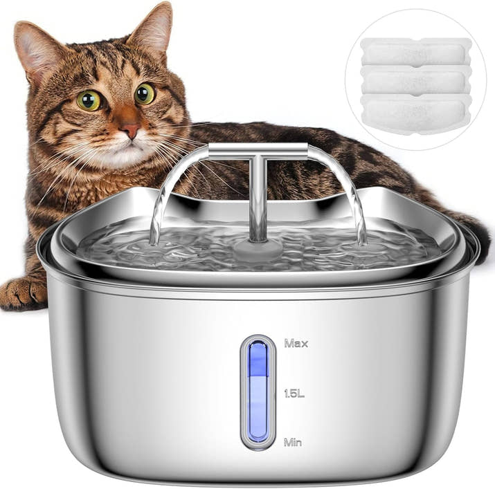 Stainless Steel Cat Water Fountain – 2.5L Automatic Pet Dispenser with Quiet Pump