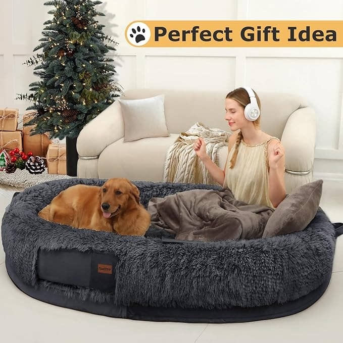 Human Dog Bed for Adults – Large Washable Bed with Blanket & Pillow