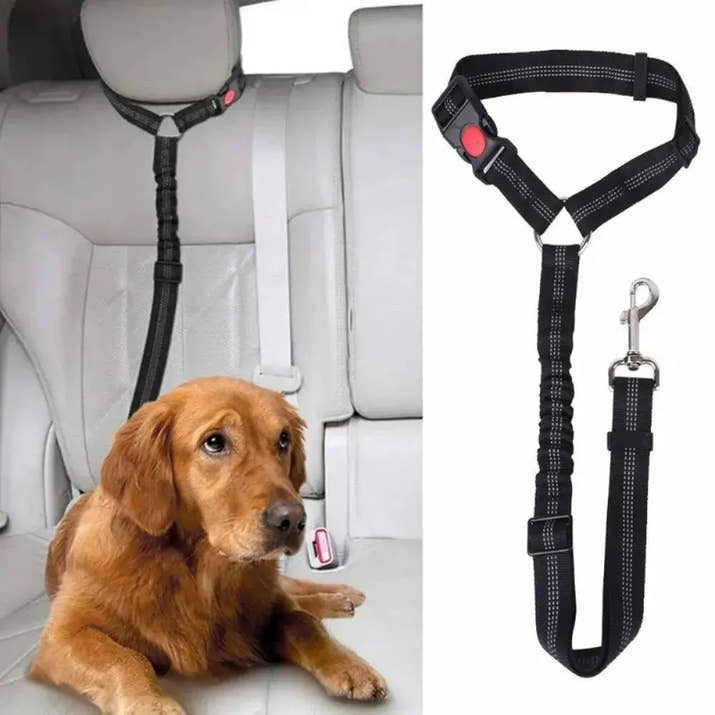 2-in-1 Dog Car Seatbelt with Adjustable Headrest Restraint