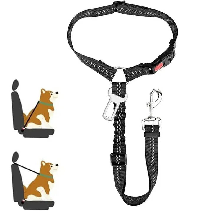 2-in-1 Dog Car Seatbelt with Adjustable Headrest Restraint