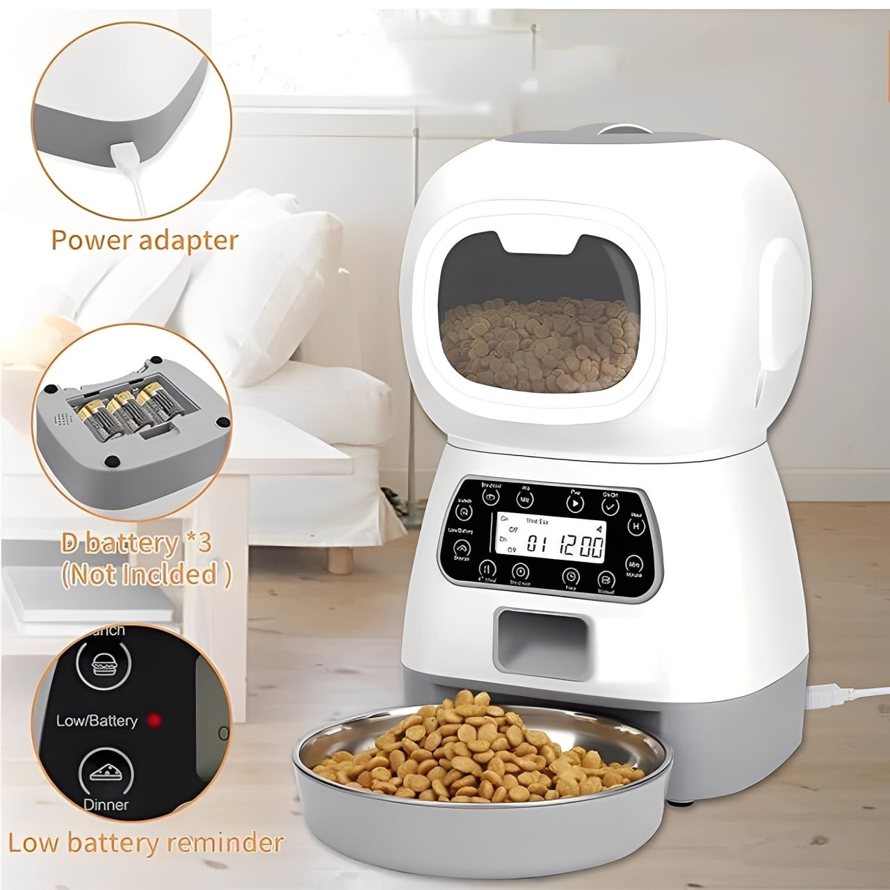 WiFi Automatic Cat Feeder, 3.5L Smart Food Dispenser with Timer & Voice