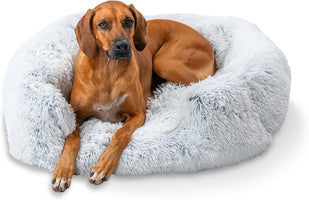 Calming Dog Bed – 36" Washable Faux Fur Donut for Large Dogs (Up to 80 lbs)