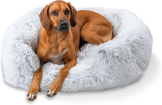 Calming Dog Bed – 36" Washable Faux Fur Donut for Large Dogs (Up to 80 lbs)