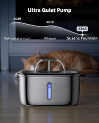 Stainless Steel Cat Water Fountain – 2.5L Automatic Pet Dispenser with Quiet Pump