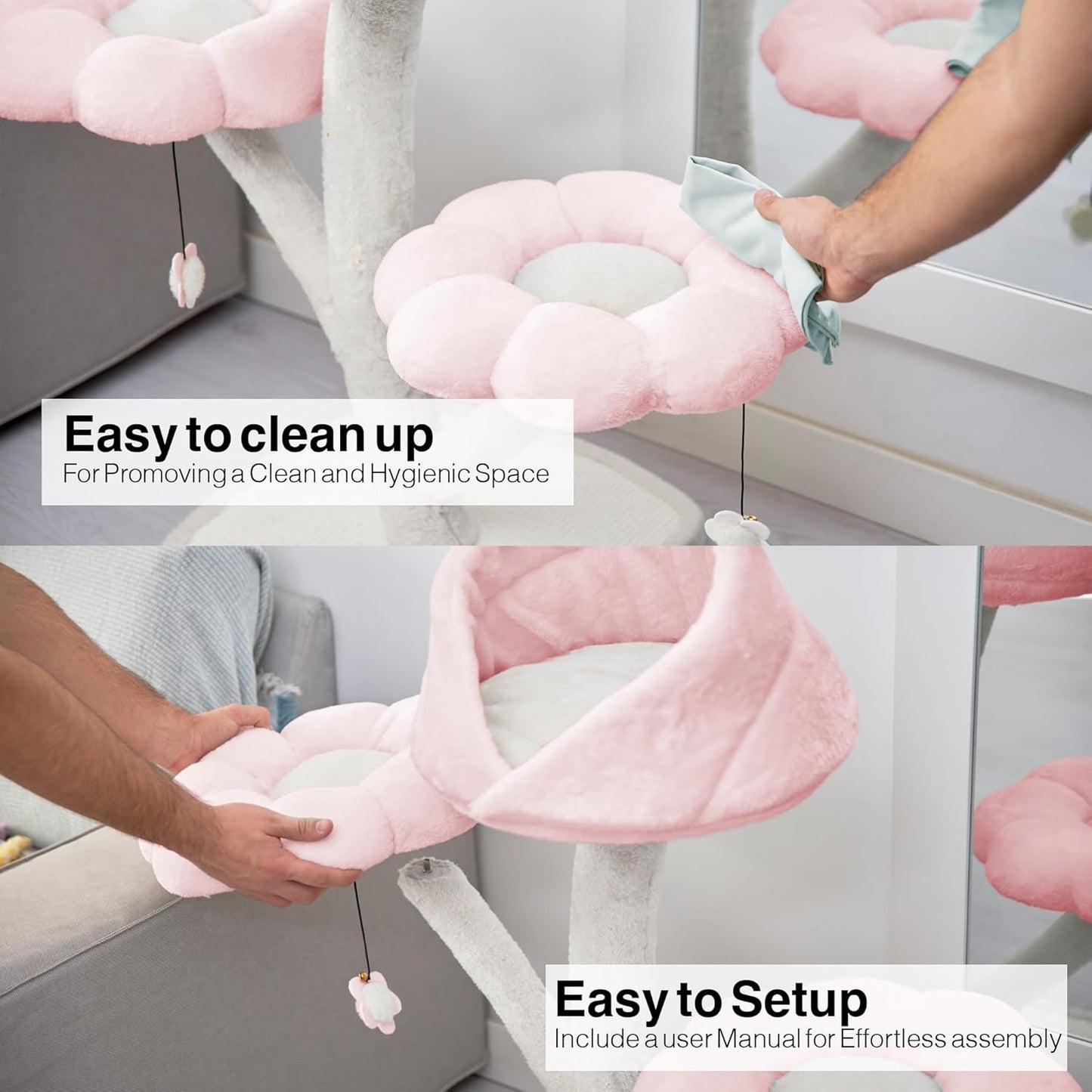 Flower Cat Tree Tower – Multi-Level Condo with Perches & Scratch Pad (Pink)