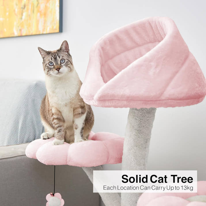 Flower Cat Tree Tower – Multi-Level Condo with Perches & Scratch Pad (Pink)